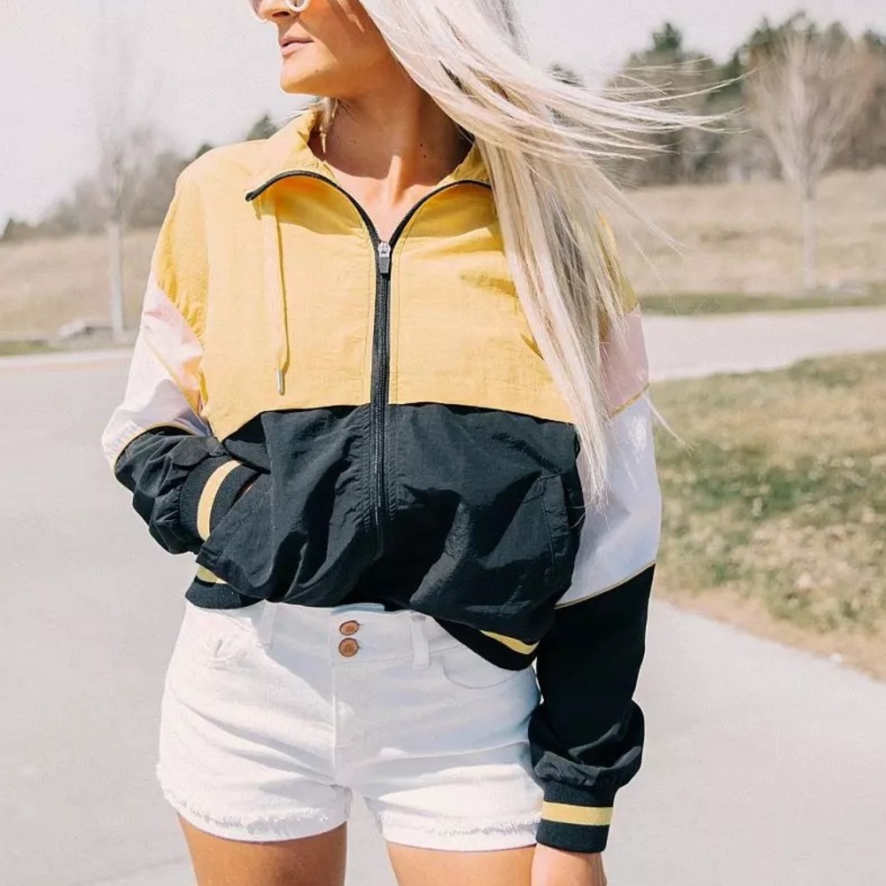 1 Sunset Lane Color Block Windbreaker Jacket Size Medium